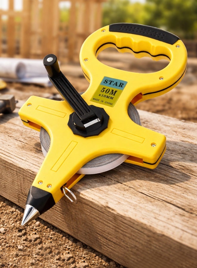 Star 50m Long Steel Measuring Tape with Hand Crank, Dual Scale SAE/Metric Surveyor Tape, ABS Heavy-Duty Open Reel Tape Measure for Construction, Engineering & Land Measurement - Image 1